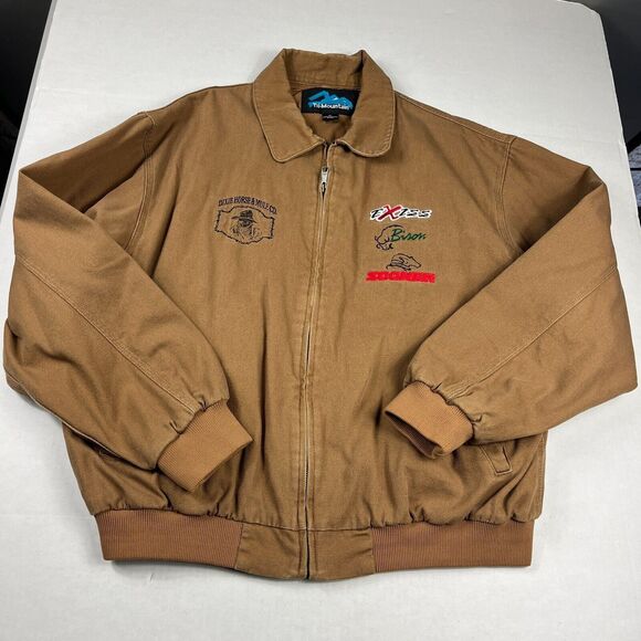 Tri Mountain Mens Bomber Jacket Brown Dixie Horse & Mule Work Field Zip Coat XL - Picture 2 of 11